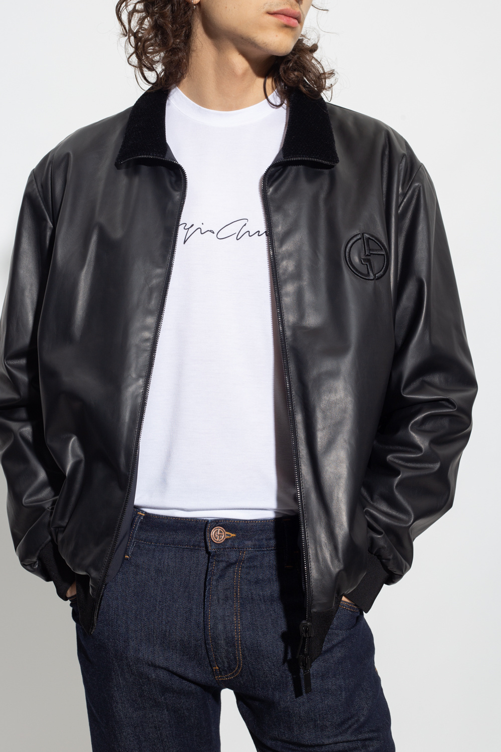 Armani leather store bomber jacket